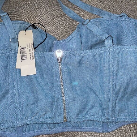 18 NWT 245.00 1 Fleur De Mail Cropped Twill Bustier Top Chambray Size Large - Picture 7 of 8
